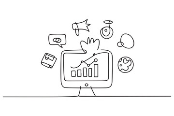 Single one-line drawing digital marketing social media. Market digital concept. one line Icon drawing with white background © firoz