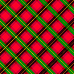 Bold diagonal red and green tartan check pattern background for festive holiday designs