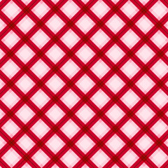 Cute diagonal tartan check pattern with red and pink lines on a soft white background