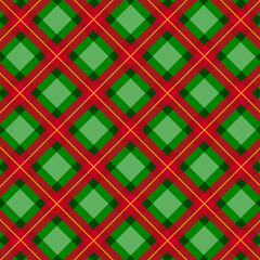 Classic diagonal tartan check pattern with red and green lines for festive holiday background