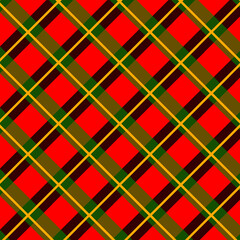 Classic diagonal tartan plaid pattern in red and green with yellow lines for seasonal or textile background