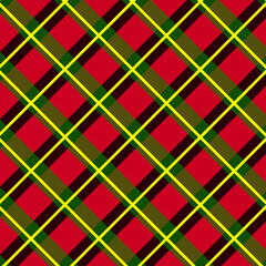 Diagonal tartan plaid pattern with vibrant yellow-green lines on red and green background