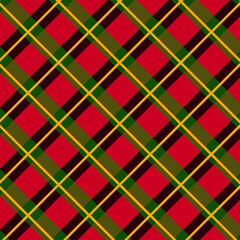 Classic diagonal red tartan plaid pattern with traditional Christmas colors