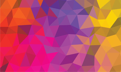 Polygon shapes create a colorful spectrum, featuring hues of orange, purple, pink, and yellow