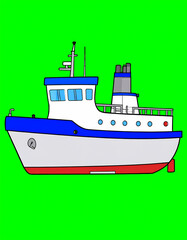 Fototapeta premium Cartoon boat illustration with blue and white colors isolated on transparent background