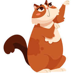 A Stylized Orange and White Fluffy Cat with Playful Expression and Raised Paw on a Transparent Background