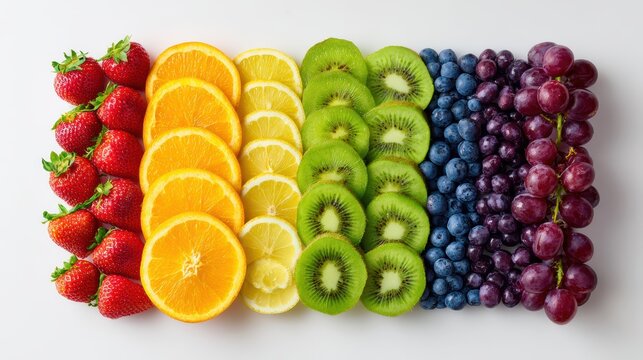 Rainbow spectrum colorful fruit arrangement
