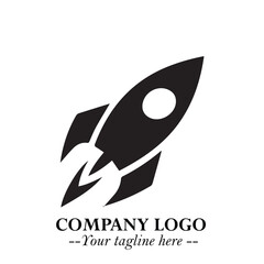 Obraz premium Rocket Logo Symbol in Black on the White Background with Modern Futuristic Space Design