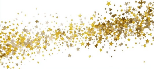 The Golden Star Confetti Trail Across a White Background for Celebration and Glamour
