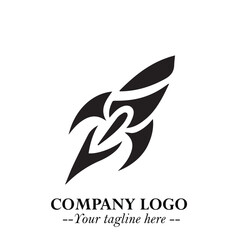 Rocket Logo Symbol in Black on the White Background with Modern Futuristic Space Design