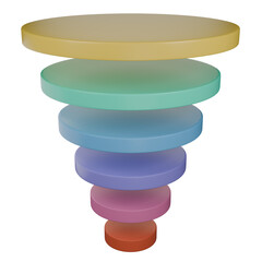 Sales funnel diagram, element business and marketing process concept. PNG isolated on transparent background 3d illustration