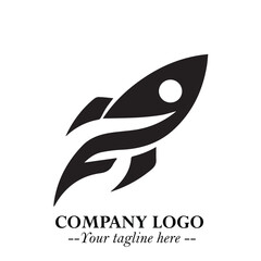 Fototapeta premium Rocket Logo Symbol in Black on the White Background with Modern Futuristic Space Design