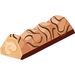 A Swirled Marble Cake Slice with Chocolate Frosting and Creamy Filling on a White Background