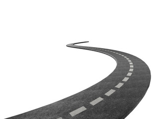 Curved road to the future, pathway concept for journey and progress. PNG isolated on transparent background 3d illustration