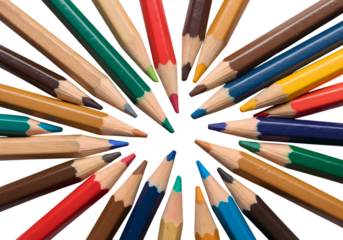 Vibrant colored pencils explode outwards, ready for creativity