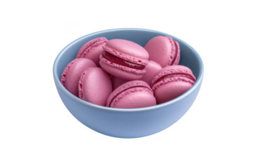 Bowl of pink macarons, french macaroons, almond flour cookies, sweet treats, pastry shop, dessert, confectionery, food isolated on transparent background