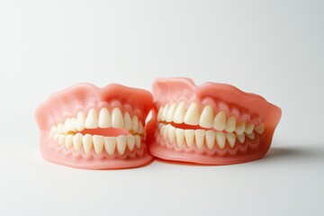 Obraz premium Set of artificial teeth displayed on a plain background