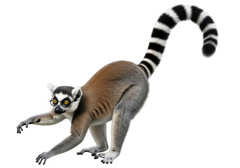 Obraz premium Ring-tailed lemur madagascar primate wildlife animal mammal tail stripes isolated photo image stock photography isolated on transparent background