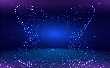 Dotted glowing blue and purple on dark blue background. Technology data concept.