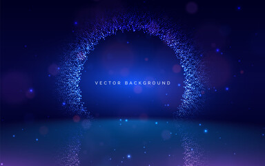 Dotted glowing blue on dark blue background. Technology data concept.