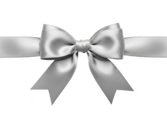 Elegant silver ribbon bow decoration design element gift present celebration decoration isolated on transparent background