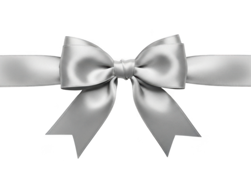 Elegant silver ribbon bow decoration design element gift present celebration decoration isolated on transparent background