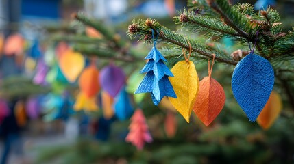 Beautiful Outdoor Christmas Tree with Handmade Eco-Friendly Decorations for Seasonal Celebrations