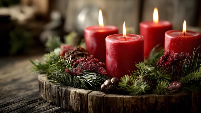 Stunning Vintage Advent Wreath with Red Candles and Pine for Family Holiday Gatherings