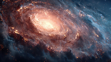 Golden Core Galaxy Shining Through Nebula Dust