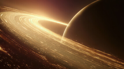 Planet with Glowing Rings and Atmospheric Light