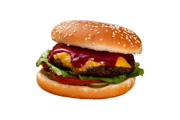Delicious cheeseburger. Transparent.