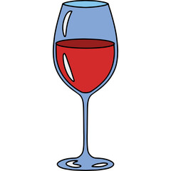 A transparent background image of a red wine glass filled with red wine the glass has a blue tint and a stem and base