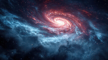 Red and Blue Spiral Galaxy Swirling in Deep Space