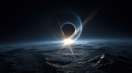 Solar Eclipse Shadow Over Alien Planet Surface