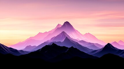 Rugged mountain peaks silhouetted against a breathtaking sunset sky creating a serene and landscape