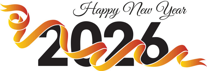 2026 Happy New Year Black Silhouette Vector Post Template