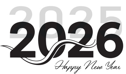 2026 Happy New Year Silhouette Vector Design with 2025 Fade Transition