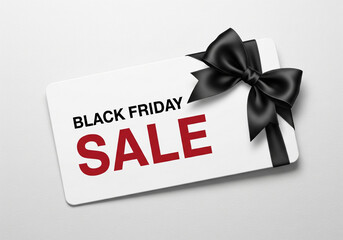 Black Friday Sale Promotion Gift Card with Black Bow on White
