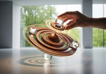 Wooden Turntable with Business, Social and Gaming Symbol Orbs