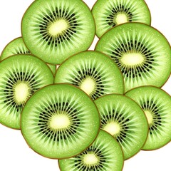 Watercolor Fresh Green Kiwi Fruit Slices Arranged on a Light Surface, Showcasing Healthy Eating and Natural Goodness