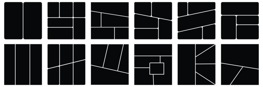 Comic book templates set on white background. Japanese manga design frames and layout. Storyboard cartoon page. Mockup for collage. Vector anime rectangle border