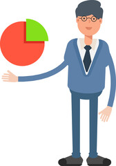 Office Worker Character Holding Pie Chart
