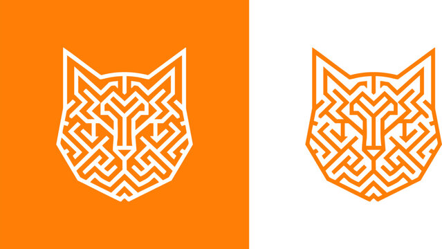 Logo Maze Cat Head Illustration Geometric Feline Design for Puzzles and Games
