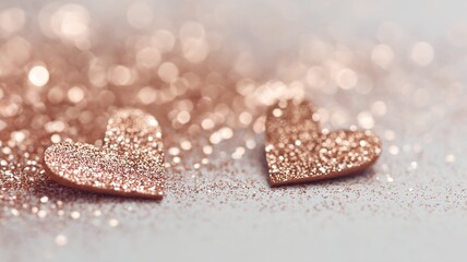 Romantic Rose-Gold Glitter with Metallic Sparkle Forming Gentle Heart Shapes