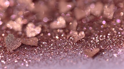 Rose-Gold Metallic Glitter Forming Soft Heart Shapes on Romantic Sparkle Background
