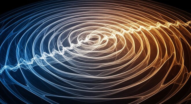 Blue and Orange Wave Interference Pattern with Concentric Circles
