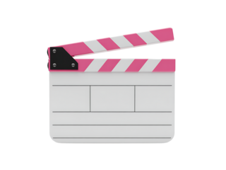 Pink and white film clapboard isolated on transparent background