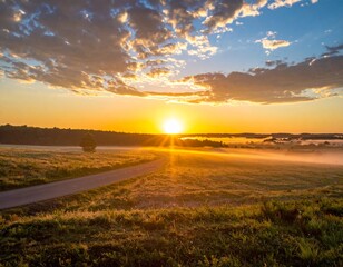Golden sunrise over horizon showing hope and tranquility in nature