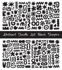 Fototapeta premium Collection of abstract black doodle shapes and patterns on a white background for creative design