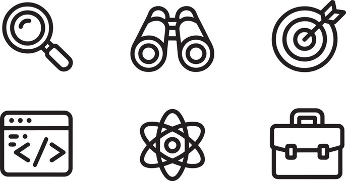 Business and Technology Icons with Magnifying Glass Binoculars and Code search